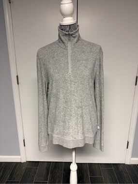 Onia Heather Gray Plush Towel Terry Quarter-Zip